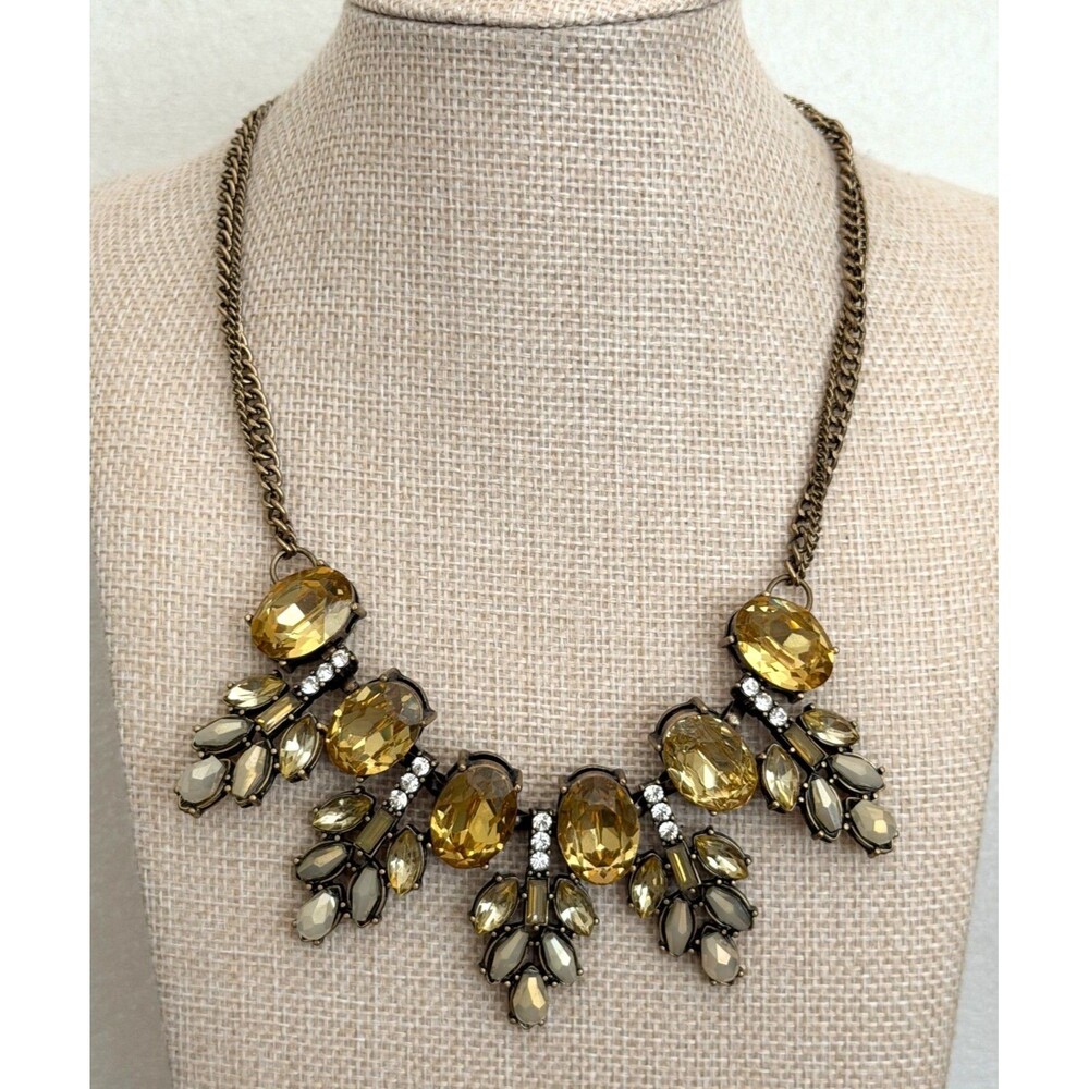 THE LIMITED Amber Topaz Crystal Statement Bib Collar Necklace Antique Gold